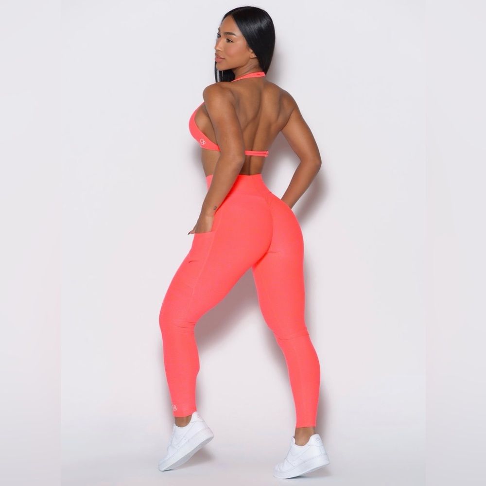 Bombshell Sportswear Curves Neon Apricot Pink High Waisted Pocket Leggings